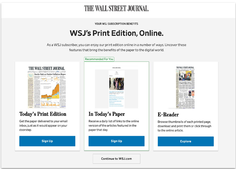 Readers receive an overview of their subscription benefits when they begin the subscription process.
