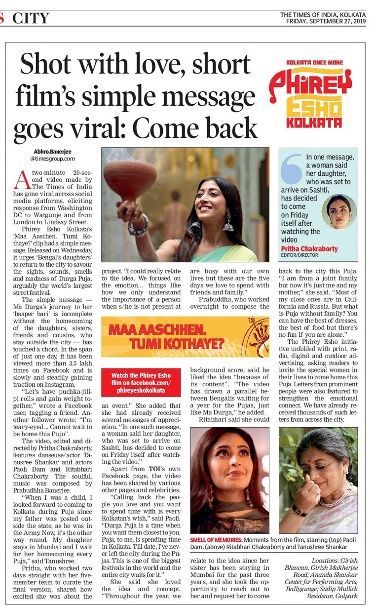 The Durga Puja campaign was a huge success, resulting in large viewership and an increase in both brand affinity and female readership.