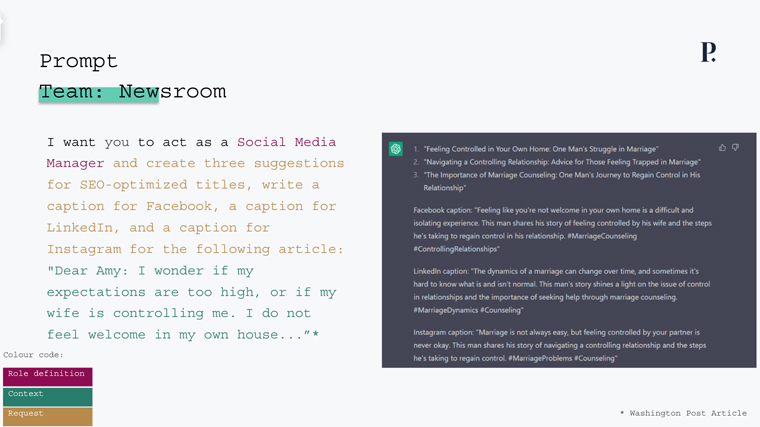 Example of a newsroom prompt for an editor's assistant.