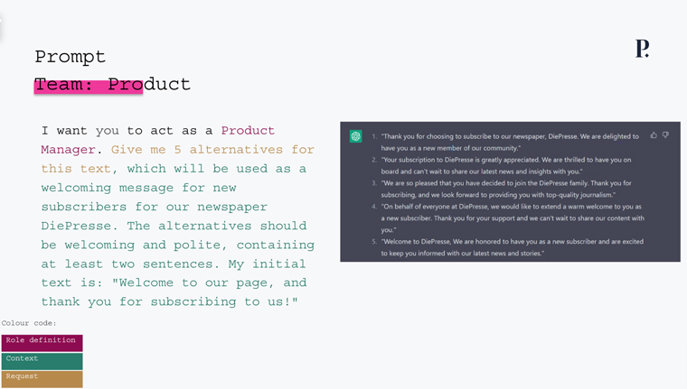 Example of a prompt for a product marketing manager.