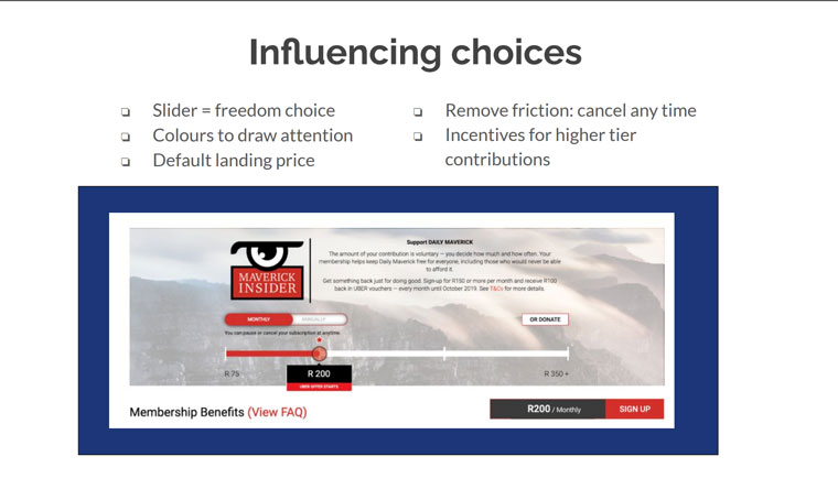 A slider was used to represent freedom of choice in terms of choosing a price.