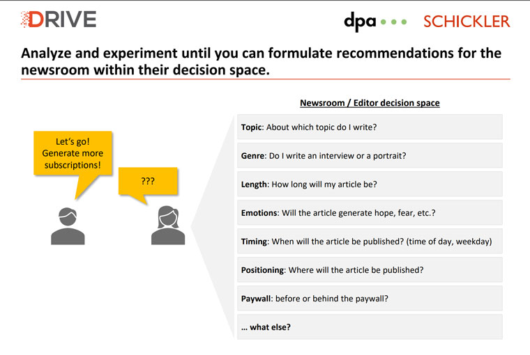 Recommendations for the newsroom should be within their scope of capabilities.