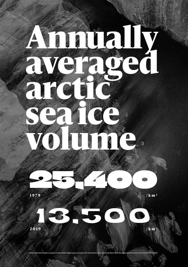 The volume of Arctic ice sheets continues shrinking, and the Climate Crisis Font provides a visual representation of that loss.