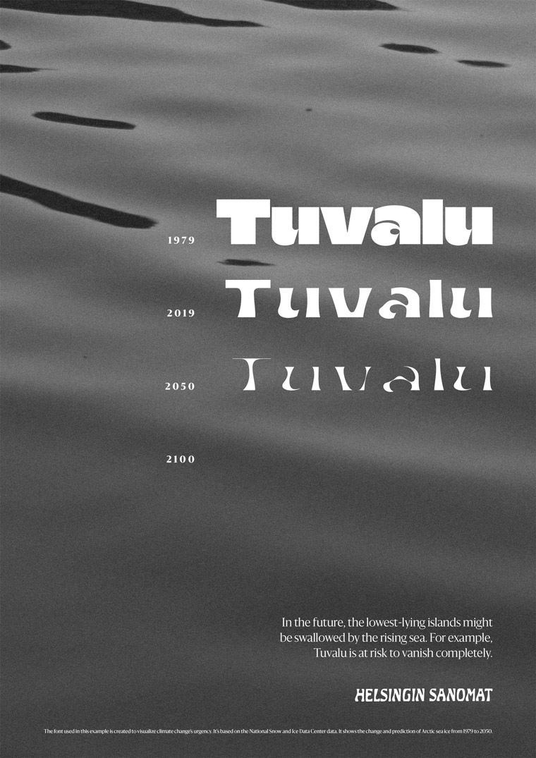 The Climate Crisis Font adjusts in thickness according to the year selected.