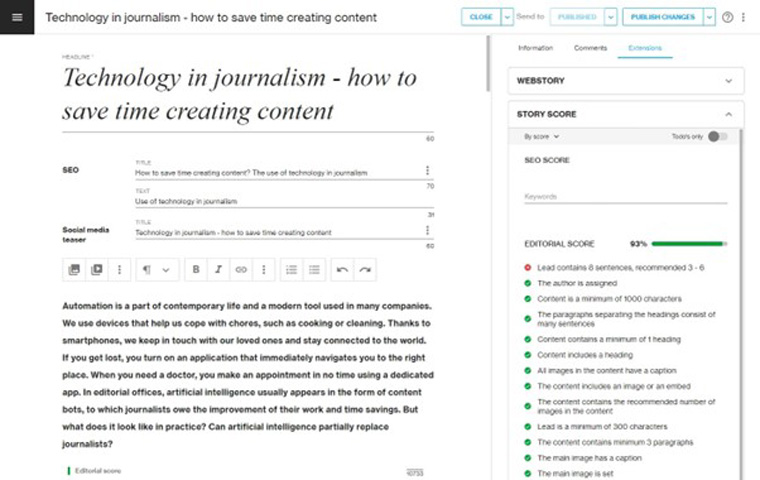 The Story Score extension streamlines content editing and and provides guidance for editors.