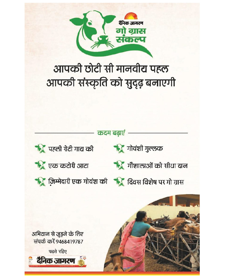 Dainik Jagran ran 20 newspaper ads to increase awareness about the plight of cows and the need for food.