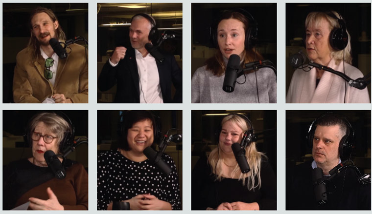 Guests on Nyhetsshowen have included comedian Marcus Berggren, Gothenburg's most powerful politician Jonas Attenius, food influencer Hanna Olvenmark, GP senior reporter Britt-Marie Mattsson, professor of bacteriology Agnes Wold, actor/comedian Evelyn Mok, singer Sarah Klang, and poet Marcus Birro.