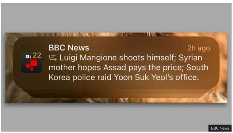 Apple Intelligence’s summary of BBC’s app notifications incorrectly said high-profile murder suspect Luigi Mangione had shot himself.