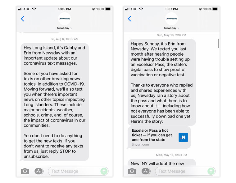 Newsday also used the text format to clearly communicate changes in the types of texts it would be delivering.