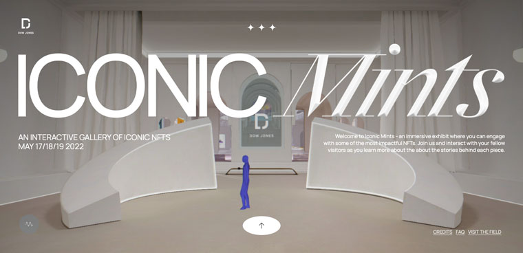 Dow Jones’ first NFT exhibit, Iconic Mints, invited attendees to explore in-person and online and interact with curated NFT collections through immersive visuals and audio guides.