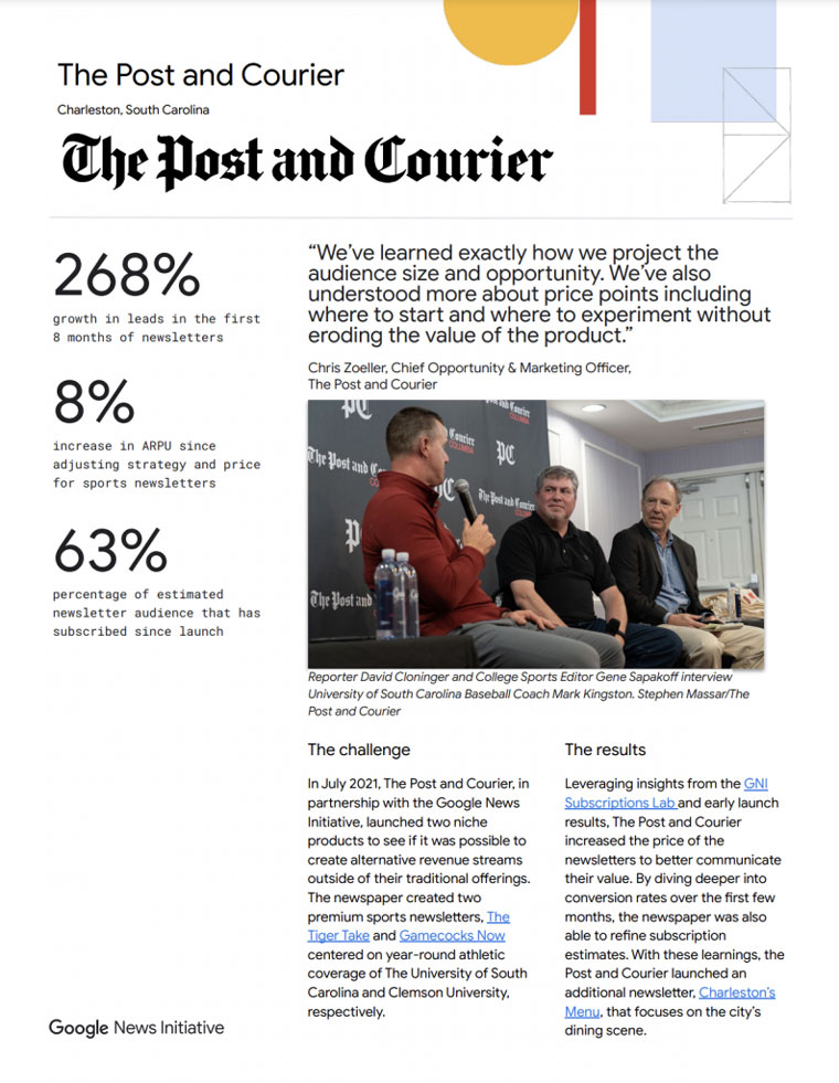 The Post and Courier enjoyed tremendous growth with its newsletters and even launched an additional newsletter as a result. 