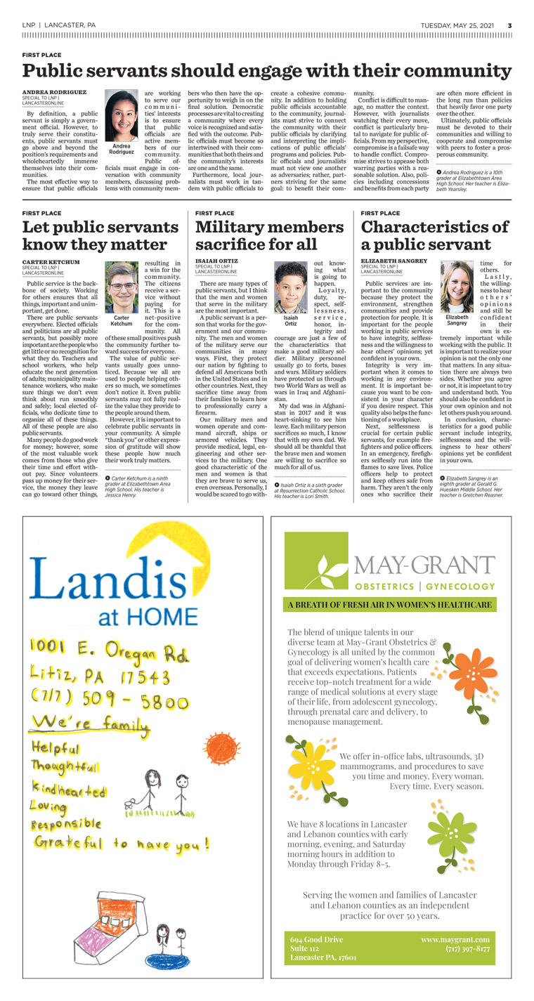 This year's art and essay contest focused on the role of public servants.