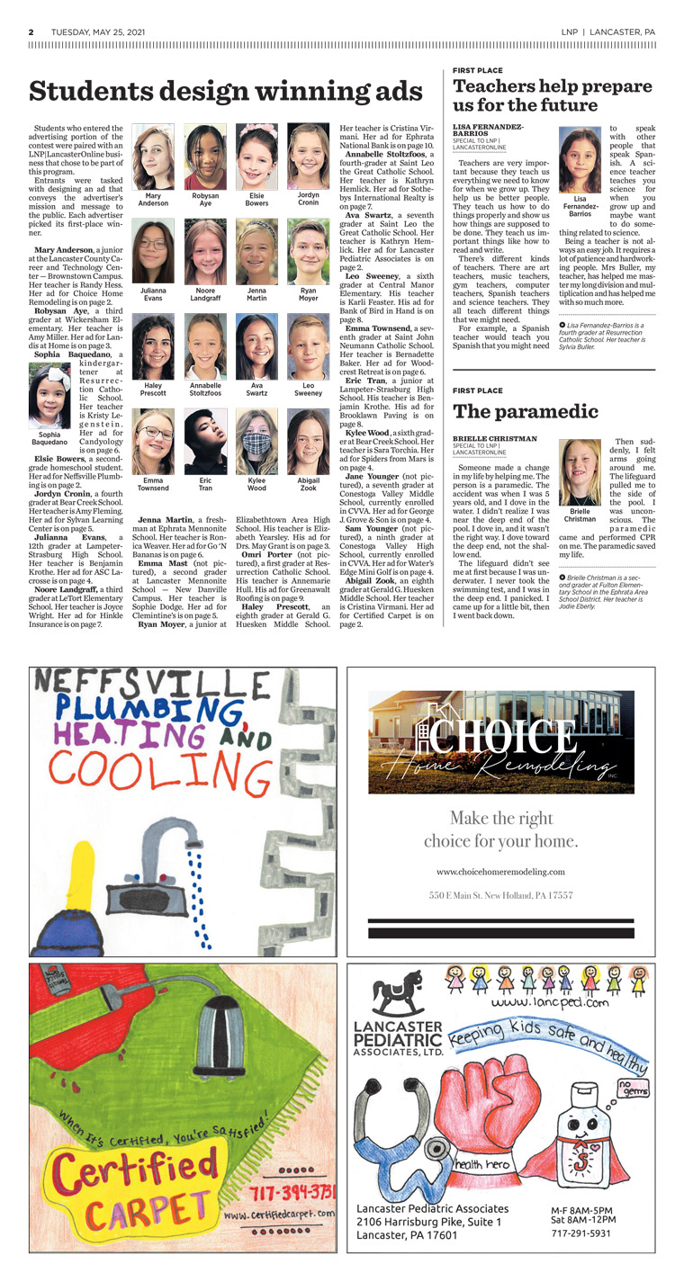 Students are paired with companies for the Design an Ad contest, and the winners are featured in the special section.