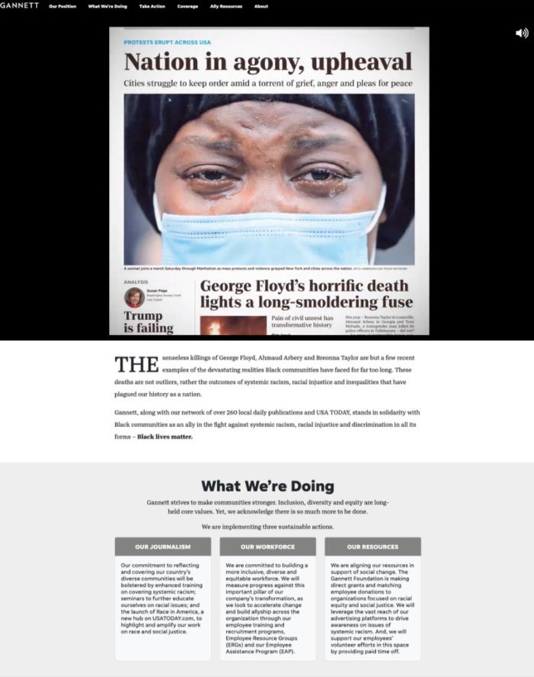 Gannett's Take Action Web site outlines what the company is doing to fight systemic racism.
