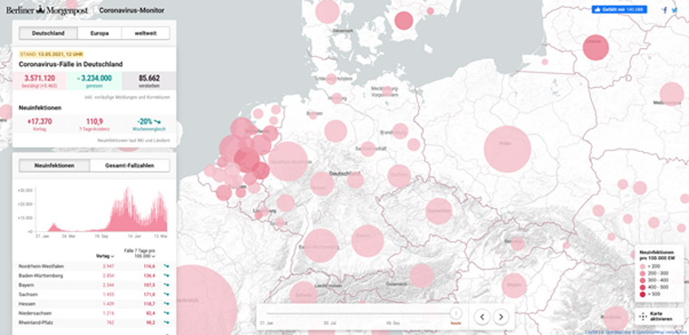 The Coronavirus Monitor provided an interactive map that looked at cases locally, regionally, and globally.