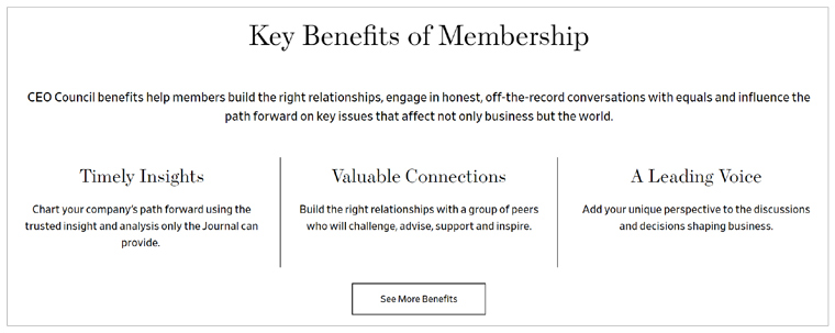 WSJ emphasises the benefits of membership for professionals.