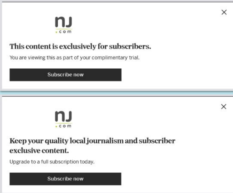 Throughout the free trial, readers are given the option to subscribe.