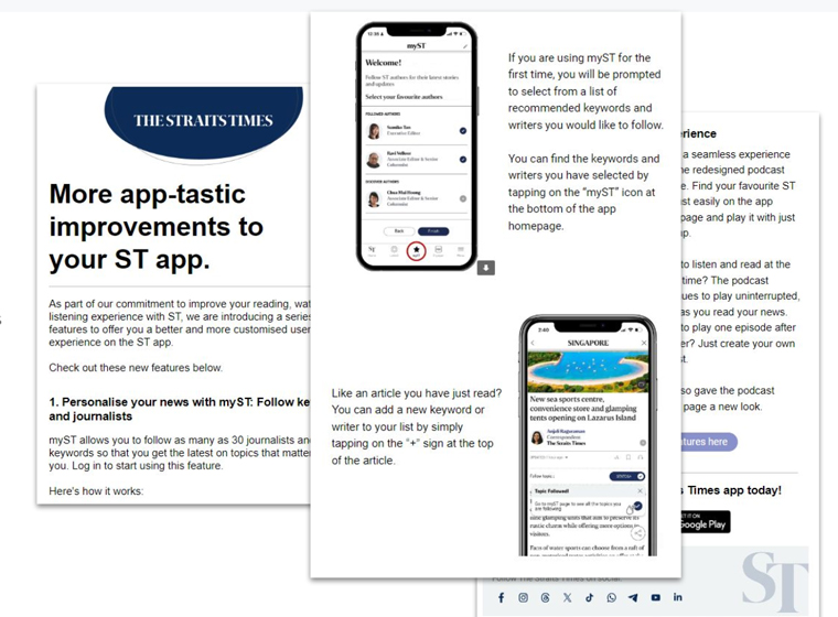 Various campaigns highlight useful features to potential and current readers.