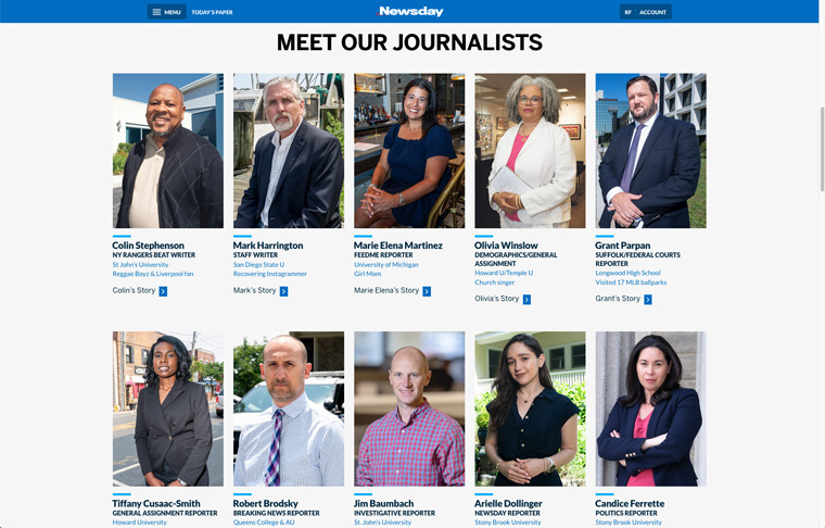 Newsday launched a custom landing page featuring reporters across various local news coverage areas.