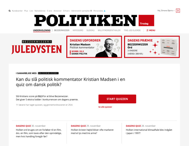 Politiken featured a battle of wits with a different featured journalist each day.