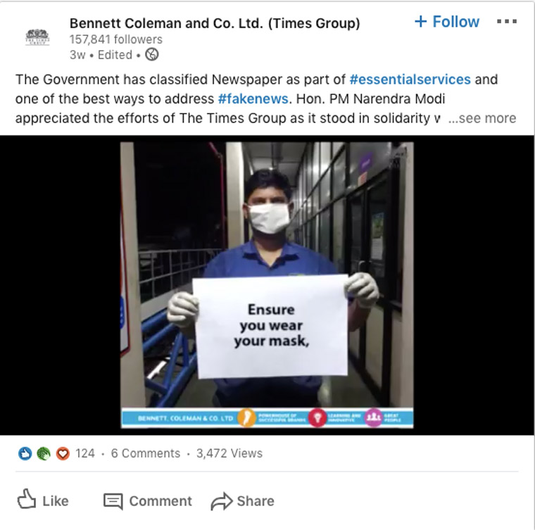 When the government classified newspapers as an essential services, The Times Group looked at how to keep employees safe while ensuring business continuity.