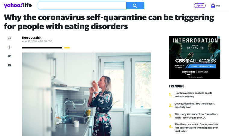 Yahoo Life writer Kerry Justich interviewed notable experts to help people struggling with coronavirus and eating disorders. Photo courtesy Yahoo Life