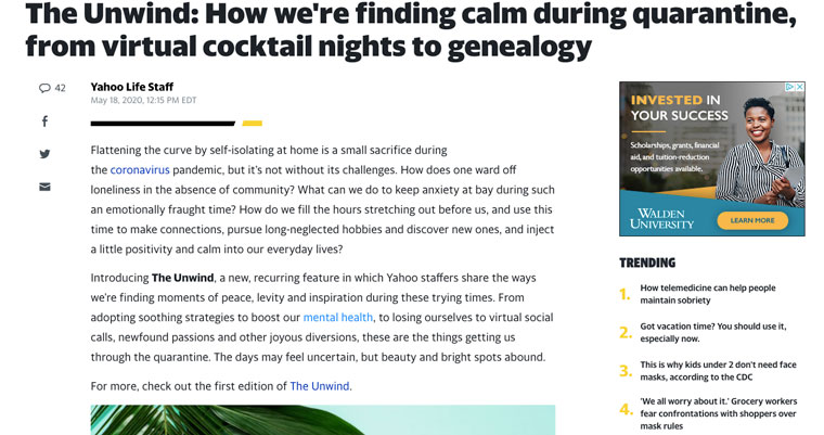 Readers received tips on how to find calm in the midst of chaos with the weekly feature, The Unwind.