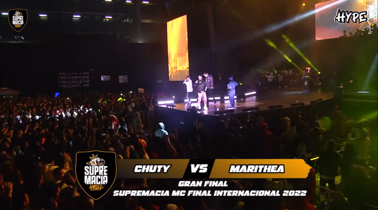 Hype presents Chuty vs Marithea – Supremacia MC Final Internacional 2023. Photo courtesy of Hype.