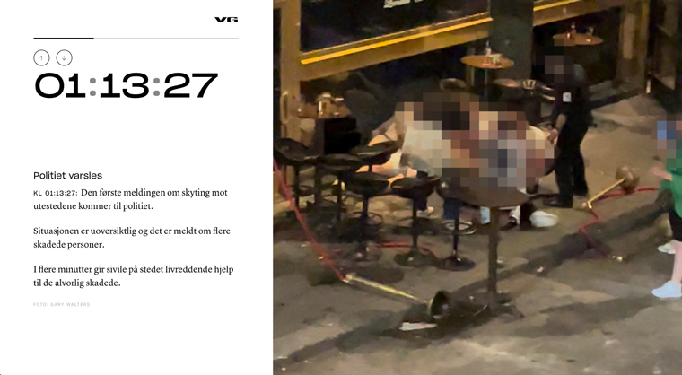 VG used video from witnesses to provide a moment-by-moment account of the Oslo shootings.