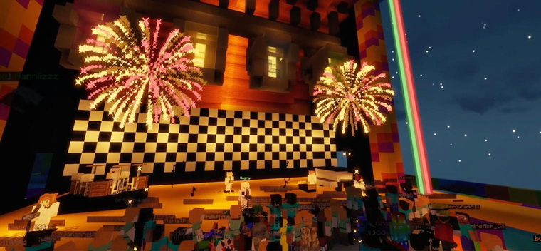 Recording artist Dagny performed on the Minecraft stage, with 1,708 avatars jumping up and down to her music. 
