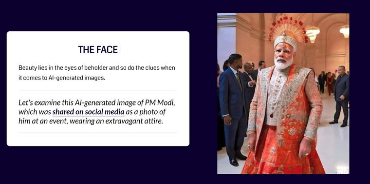 Using AI-generated images allowed the team at The Quint to teach users what to look for in specific areas such as the face. 