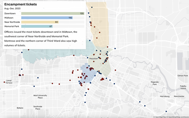 The Houston Chronicle published an in-depth, data-driven project on homeless encampments that used the Hearst DevHub’s Map Scroller “Click-2-Publish” template.