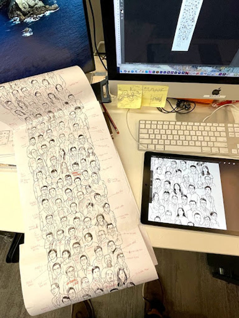 The infographic began with a sketch on a very long piece of paper.