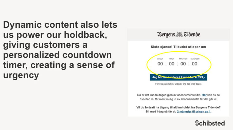 A personalised countdown timer helps create a sense of urgency.