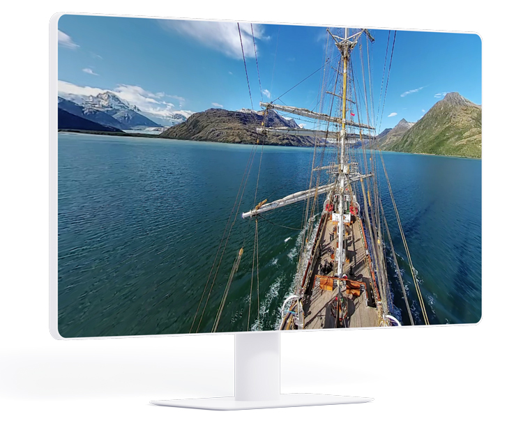 A camera mounted on the mast gave readers a minute-by-minute view of the journey. This is a screengrab of the ship sailing through Tierra del Fuego in Patagonia.