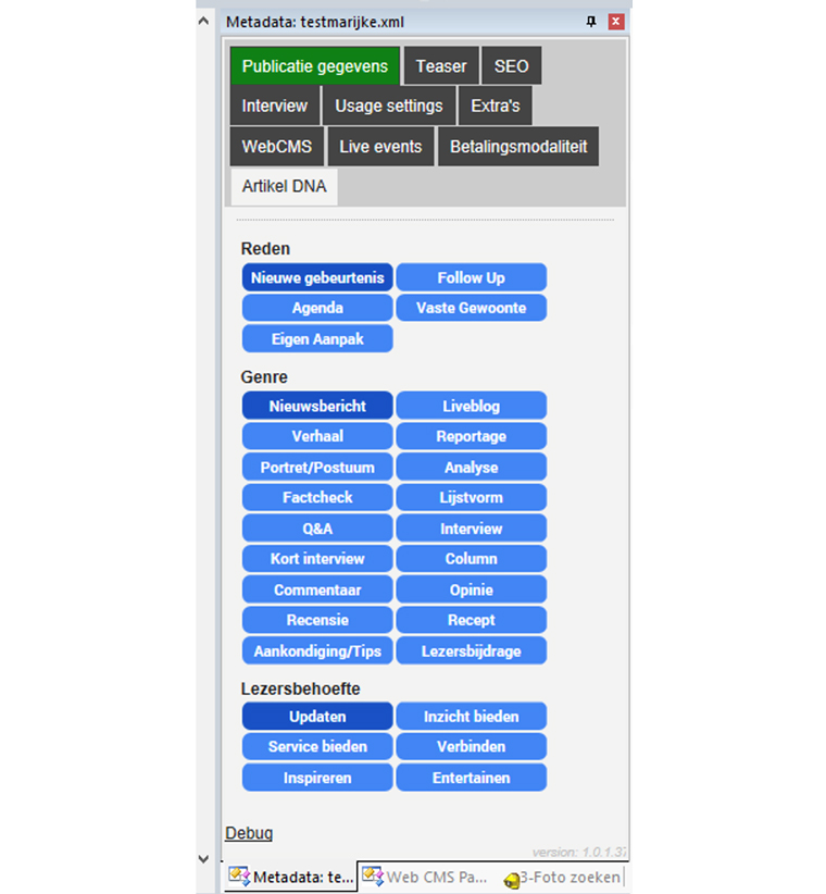 Mediahuis developed an Article DNA pane for its CMS.