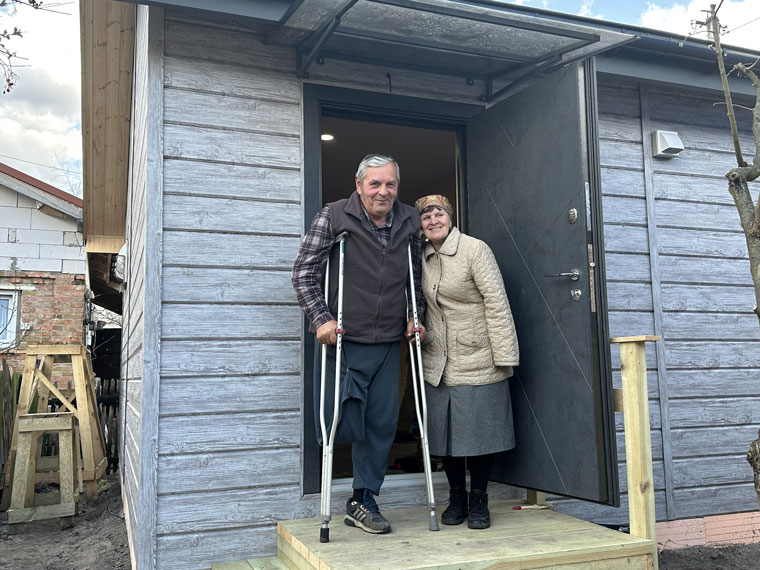 Volodomyr and Natalia lost their house in Irpin. Their home was the first to be rebuilt through the programme.