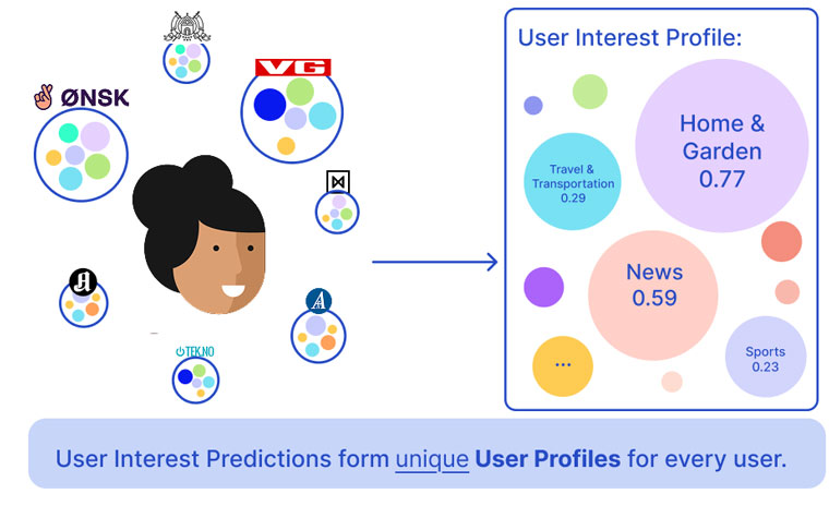 Based on all interaction a user has with our news sites within a given period, their unique interest profile is created.