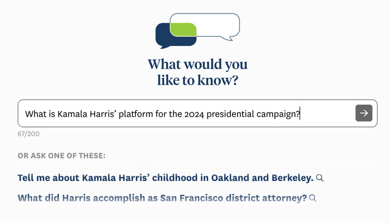 The Hearst DevHub created the Kamala Harris News Assistant to answer questions from readers.