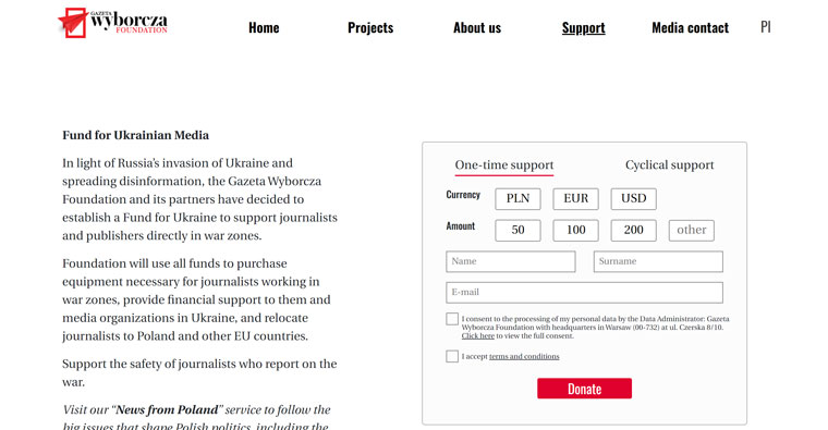 The fund will help media outlets in Ukraine continue operations and is also providing journalists with safety and communication gear.