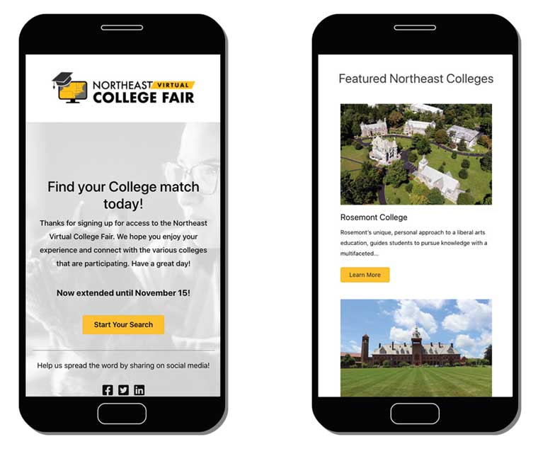 Each college was given a dedicated Web site on the portal.
