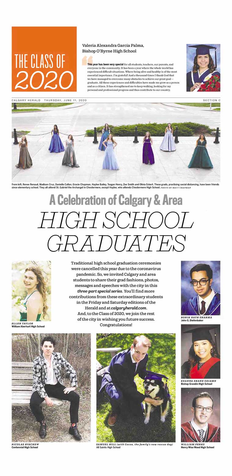 One of three special sections the Calgary Herald published in 2020 to celebrate local high school graduates, who were missing out on traditional graduation ceremonies due to the pandemic.
