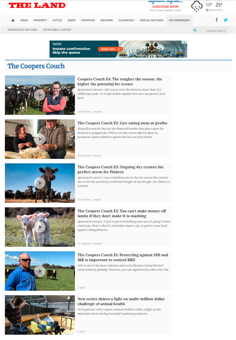 Video content for Coopers Couch appeared within each published article.