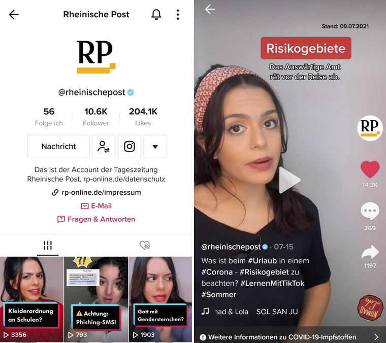 Today, Rheinische Post's TikTok channel has more than 10,600 followers.