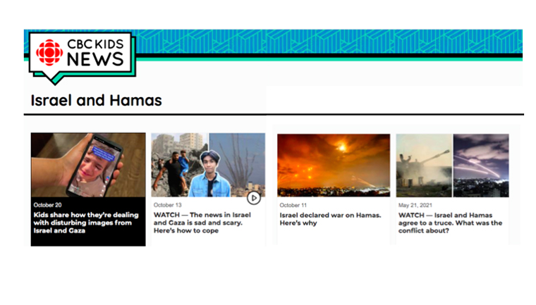 CBC Kids News encouraged young audiences to read coverage of Israel and Hamas with an adult. 