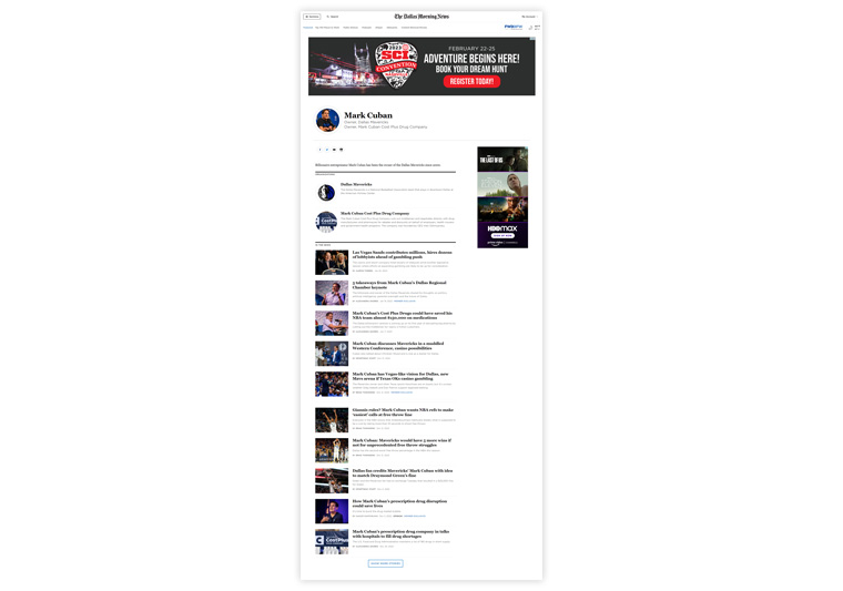 The Dallas Morning News uses its LocalGraf database to provide additional stories and information for local personalities and businesses, such as Mark Cuban.