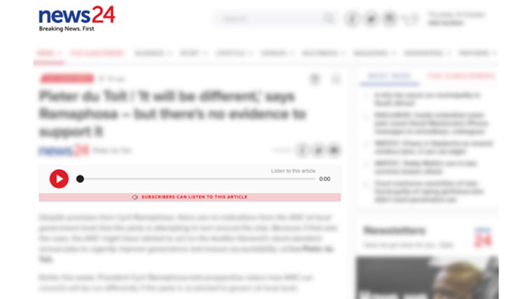 News24's audio article player.