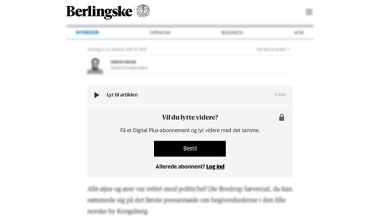Berlingske's audio article player.