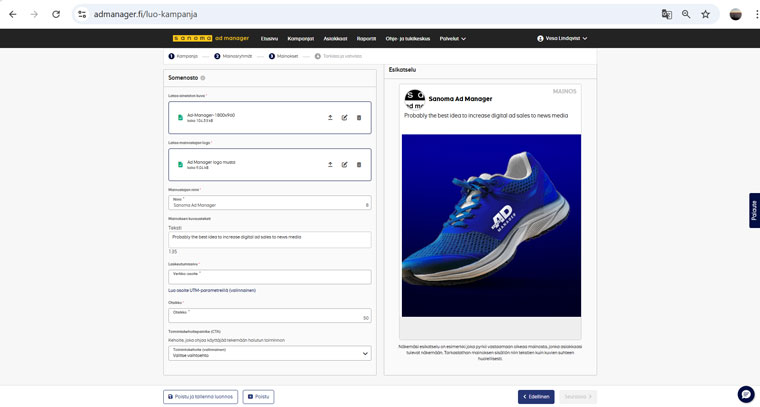 The Sanoma Ad Manager allows advertisers to make their own campaigns for Sanoma’s advertising network.