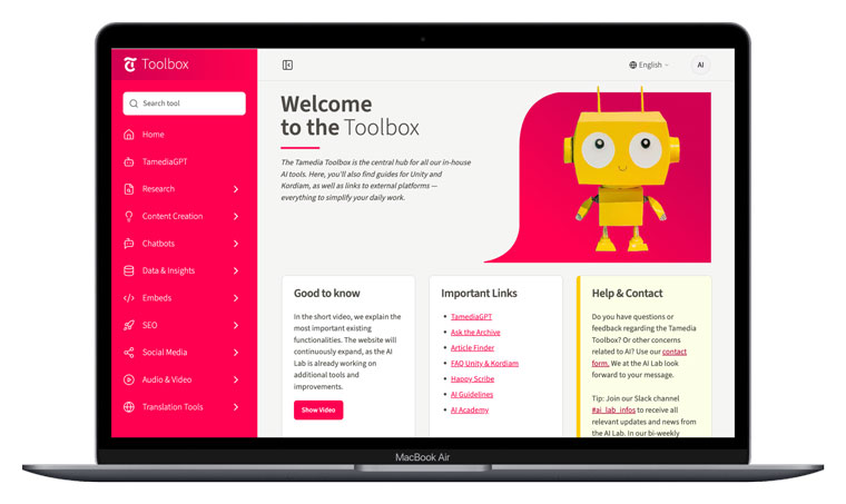 The Toolbox is available to all 1,200 Tamedia employees in three languages — English, German, and French — to ensure accessibility across the multilingual organisation.